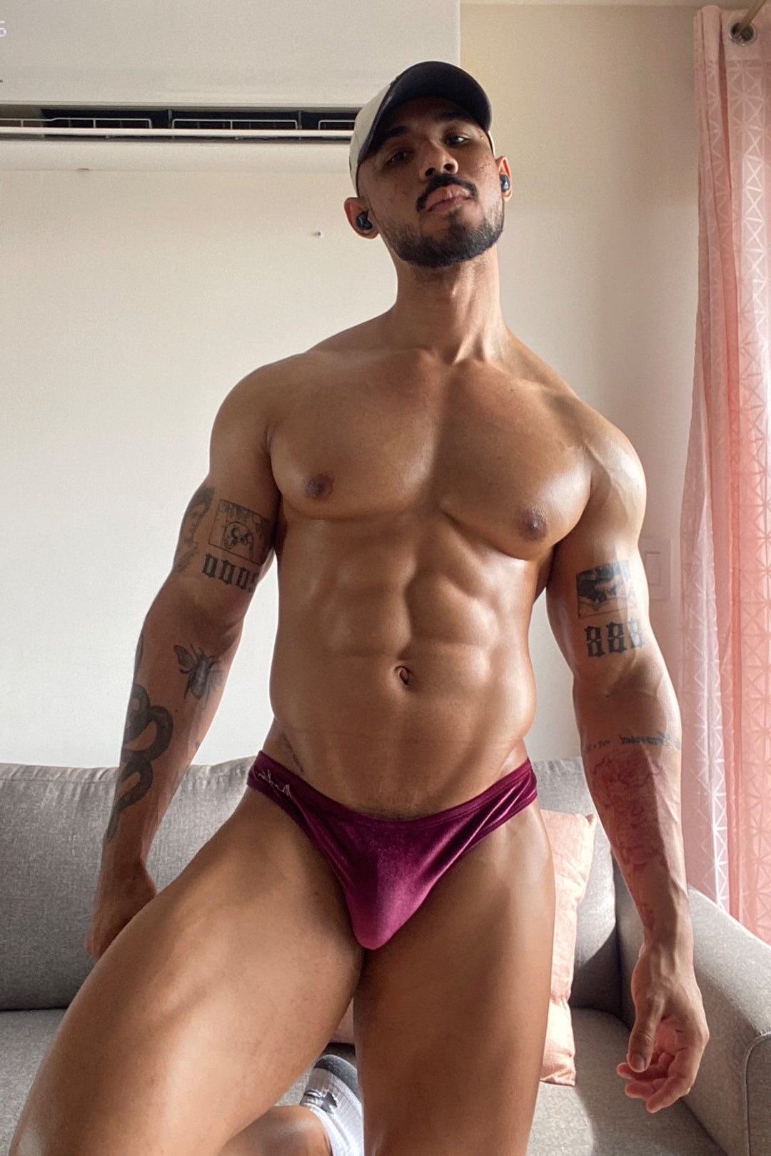 Velvety Scrunch-Butt Bikini Briefs - Maroon