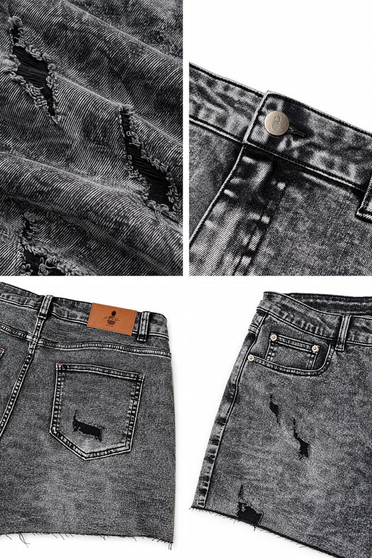 Rockstar Raw Cut 2.5" Denim Short Shorts - Black Acid Wash